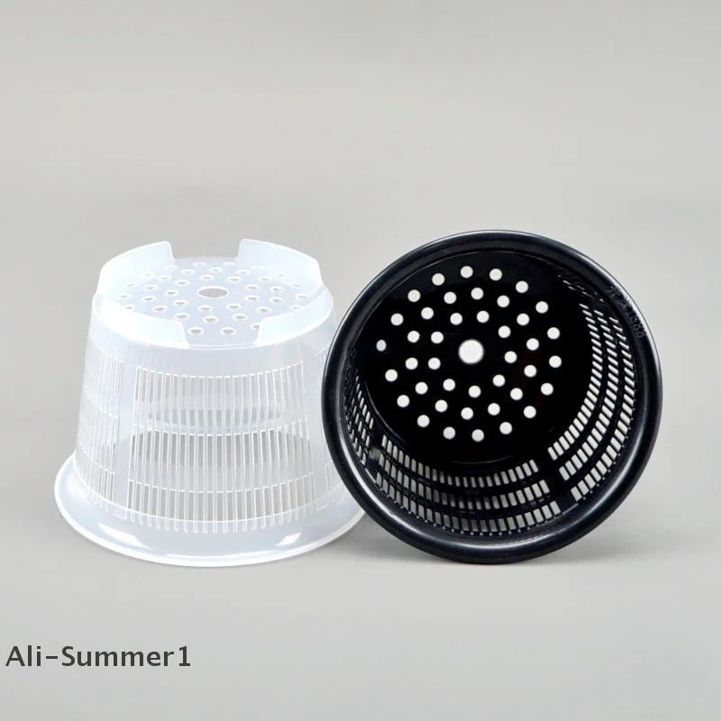 【E】Orchid Clear Mesh Cup Topfpflanze Blume Kindergarten Tablett Korb Kunststoff Atmungsaktiver Behälter Hängeloch Weiß Schwarz