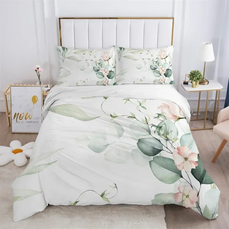 Rustic Flower White Tree Leaves Floral Comfortable Duvet Cover Pillowcase Bedding Set Children Bedroom Decoration Home Textile
