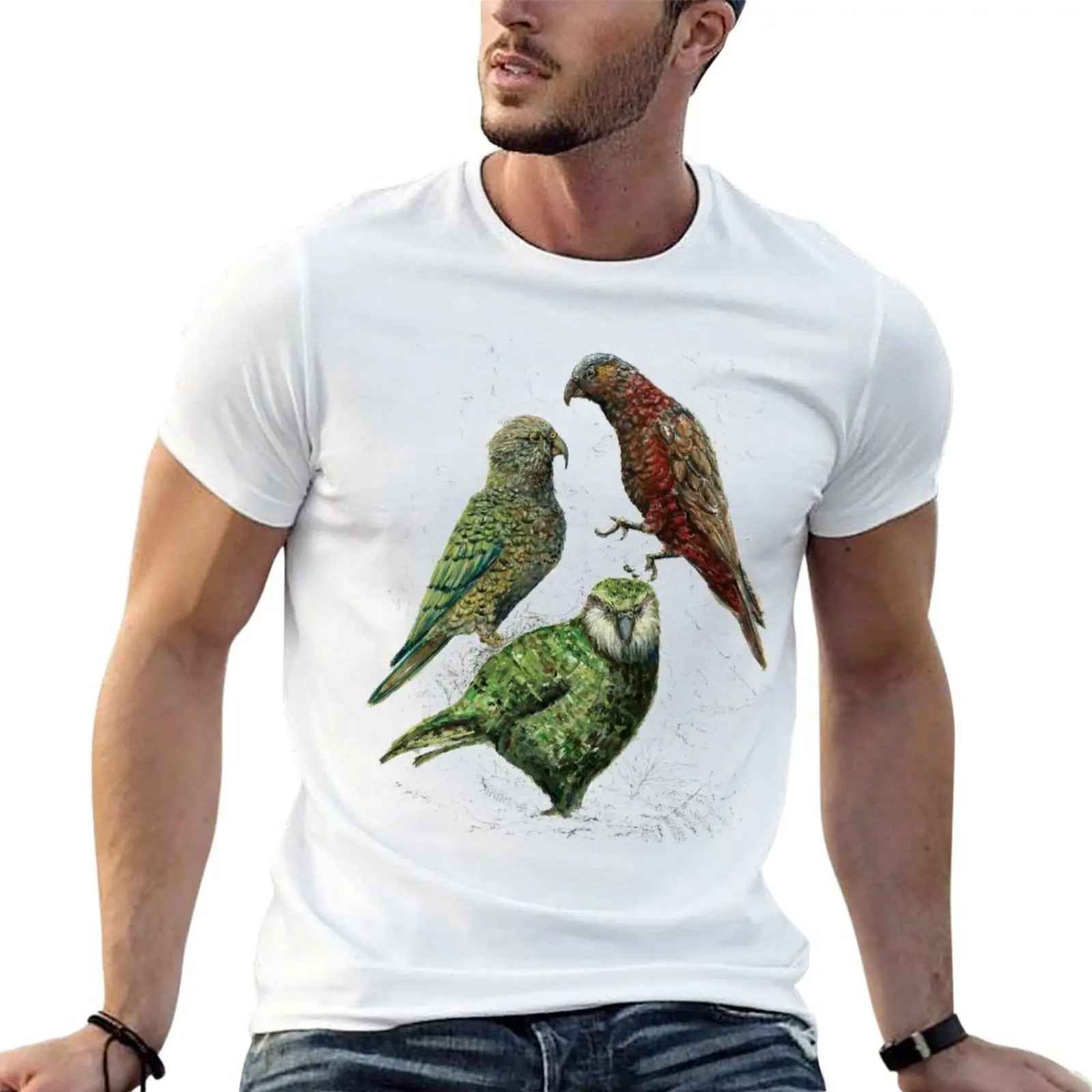 Three native parrots of New Zealand T-Shirt plus size clothes oversizeds men clothing