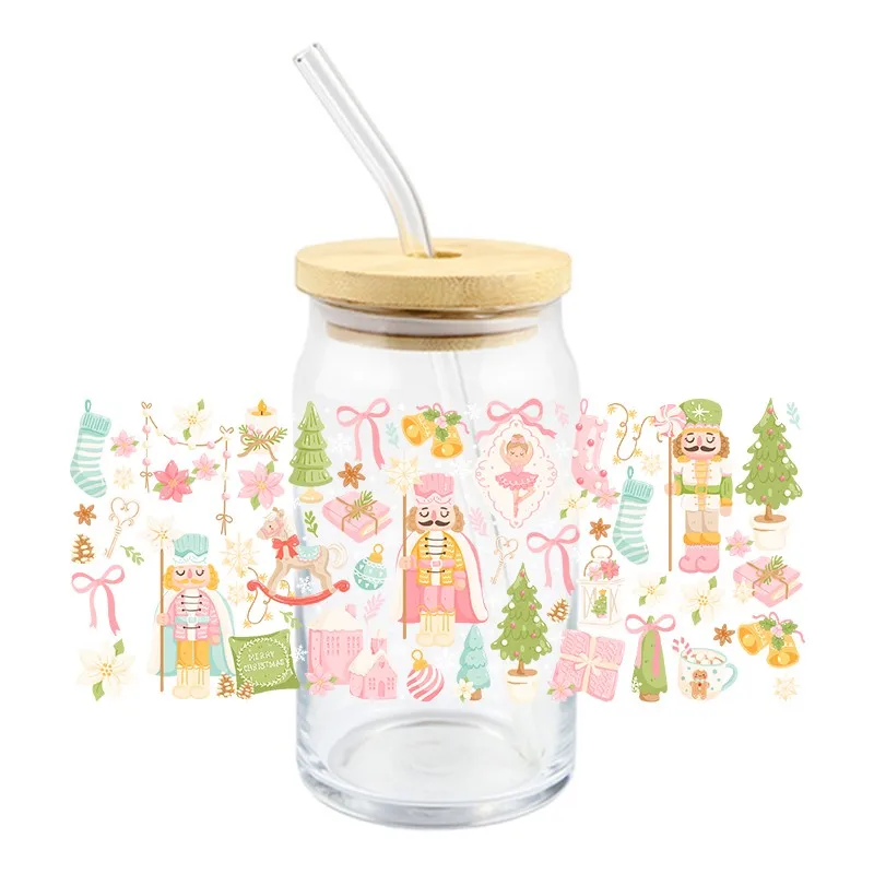 3D Fashionable Christmas Themem Series UV DTF Custom Transfer Sticker Wraps Cup 16 OZ Durable Adhesive High Quality DIY