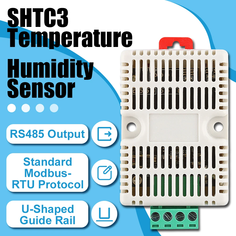 SHTC3 Temperature Humidity Sensor 35MM DIN Tracks Industrial Sensors Output RS485 Modbus Protocol Monitor Transmitter 5PIN
