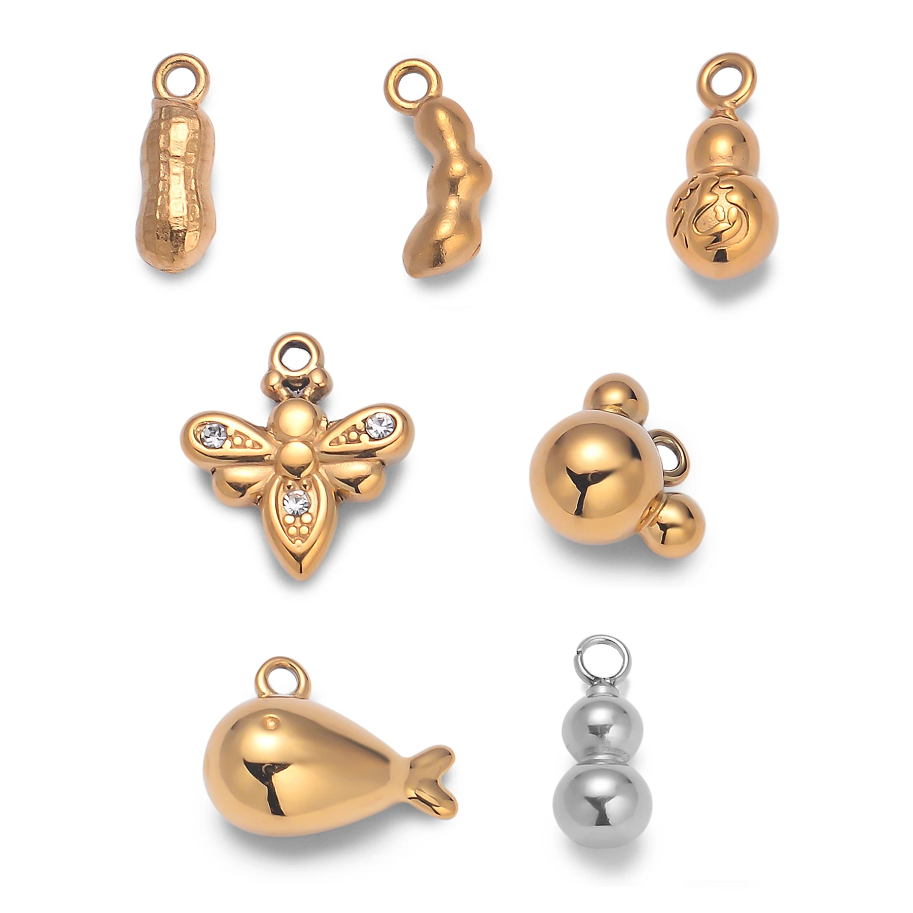 2Pcs Stainless Steel Small Charm Dolphin/Dragonfly/Peanut/Gourd Accessories DIY Necklace Bracelet Earrings Making Jewelry