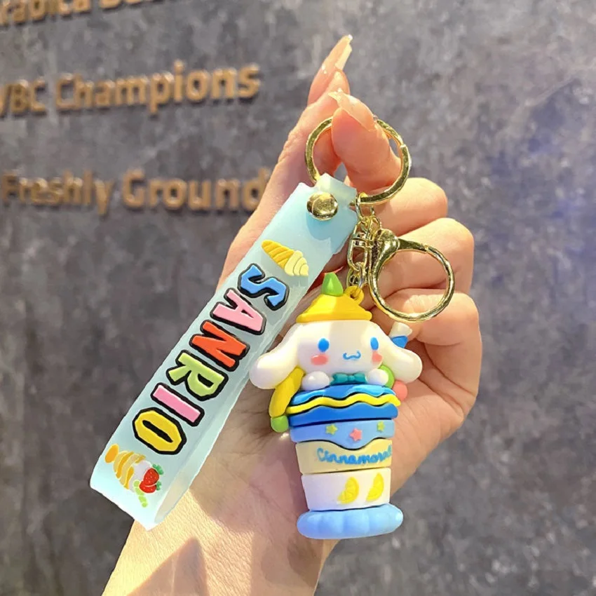 아이스크림 Sanrio 헬로 키티 피규어 키 체인 Kuromi 마이 멜로디 액션 피규어 모델 PVC 열쇠 고리 Cinnamoroll 생일 선물