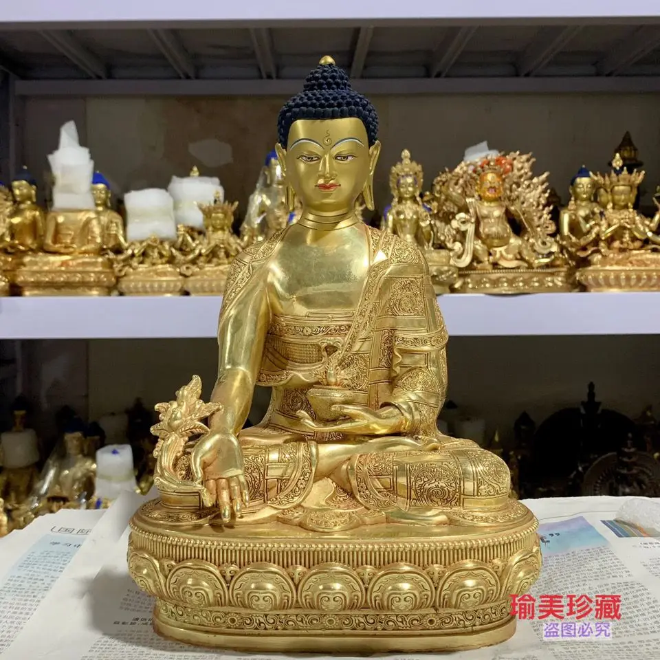 Seiko pure copper pharmacist Buddha gilt Buddha statue ornament Tibetan Buddhist supplies 10-inch tantra bronze statue offering