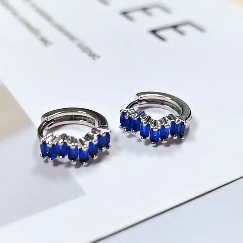 925 Sterling Silver Needle High-end Geometric Design Lightweight Luxury Stylish Blue Silver Series Round Earring Pendant Jewelry