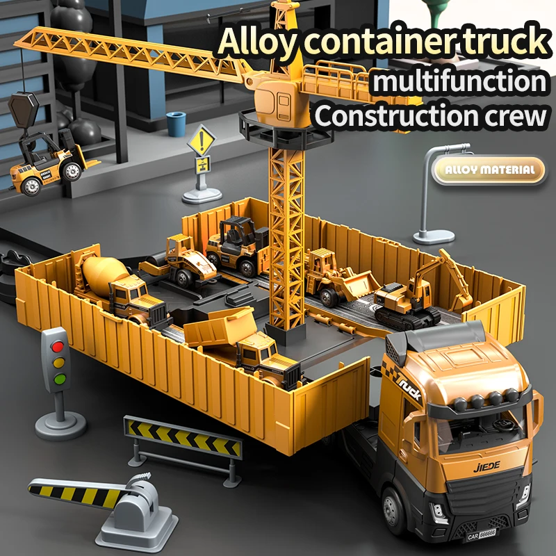 Crane Construction Truck Tower Alloy Engineering Bulldozer Kids Play Excavator Vehicles Cars Set Toys Model container for Boys