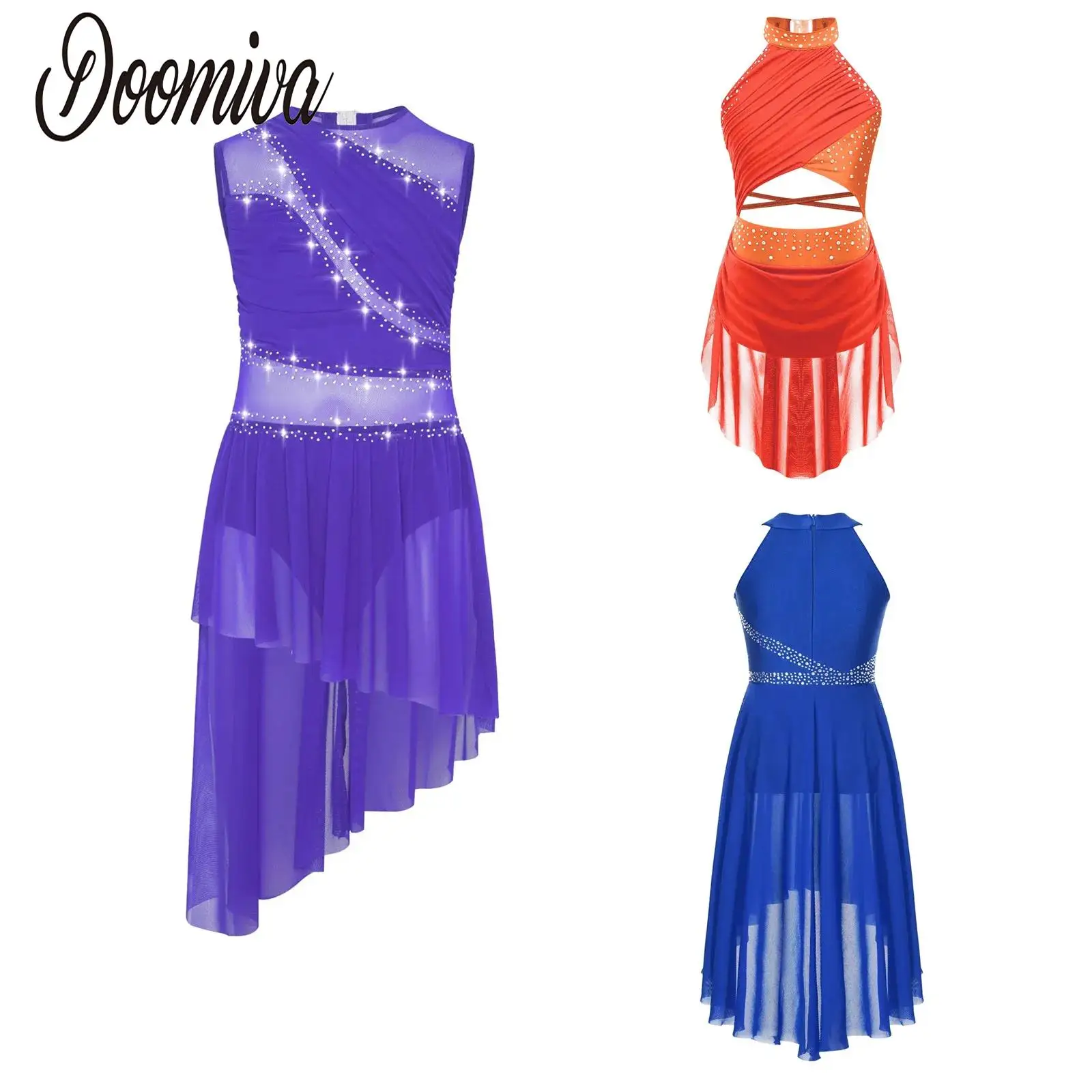 

Girls Ballet Leotard Dance Dress Lyrical Figure Skating Costume Sleeveless Leotards Dress with Flowy Skirts Stage Dancewear