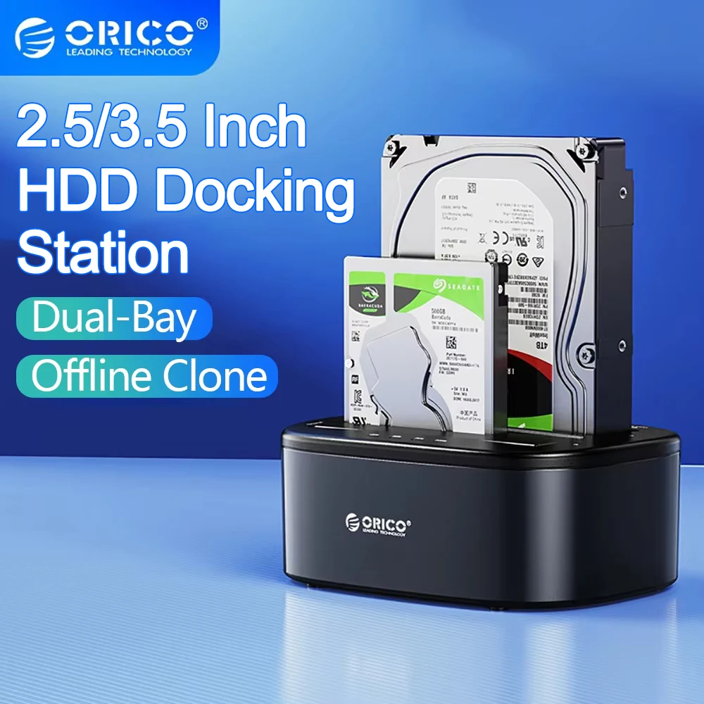 

ORICO Dual Bay 2.5/3.5 Inch HDD Docking Station with Offline Clone SATA to USB 3.0 HDD Clone Dock Case for 2.5'' 3.5'' SSD HDD