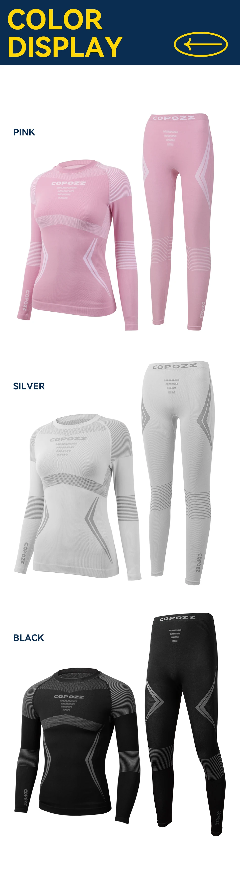 COPOZZ Männer Frauen Ski Thermo-Unterwäsche-Sets, schnell trocknend, funktioneller Kompressions-Trainingsanzug, enge Snowboard-Tops und Hosen für Erwachsene – Detail 21