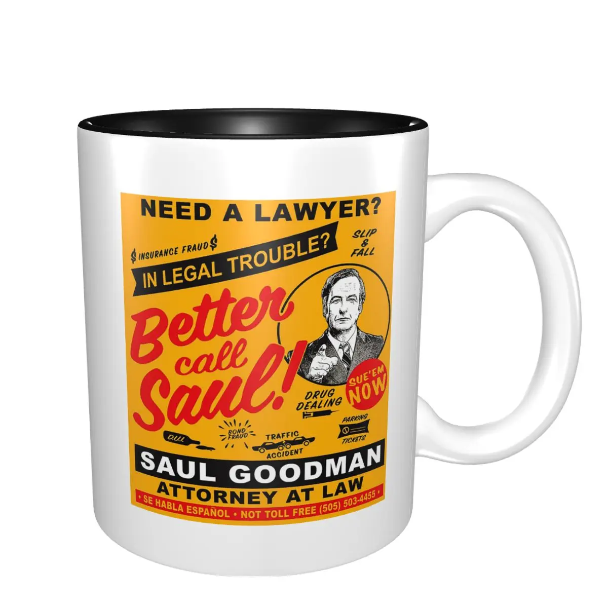 Besoin d'un avocat ? Appelez Saul ! Tasses à café amusantes en céramique, tasses à thé, tasses à lait, articles de boisson, cadeaux pour femme et homme