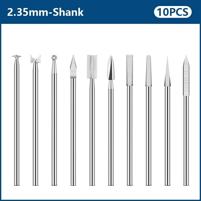 CMCP 10pcs 2.35mm Shank Wood Engraving Drill Bit Milling Cutter Woodworking Drilling Tools Carving Knives Bit