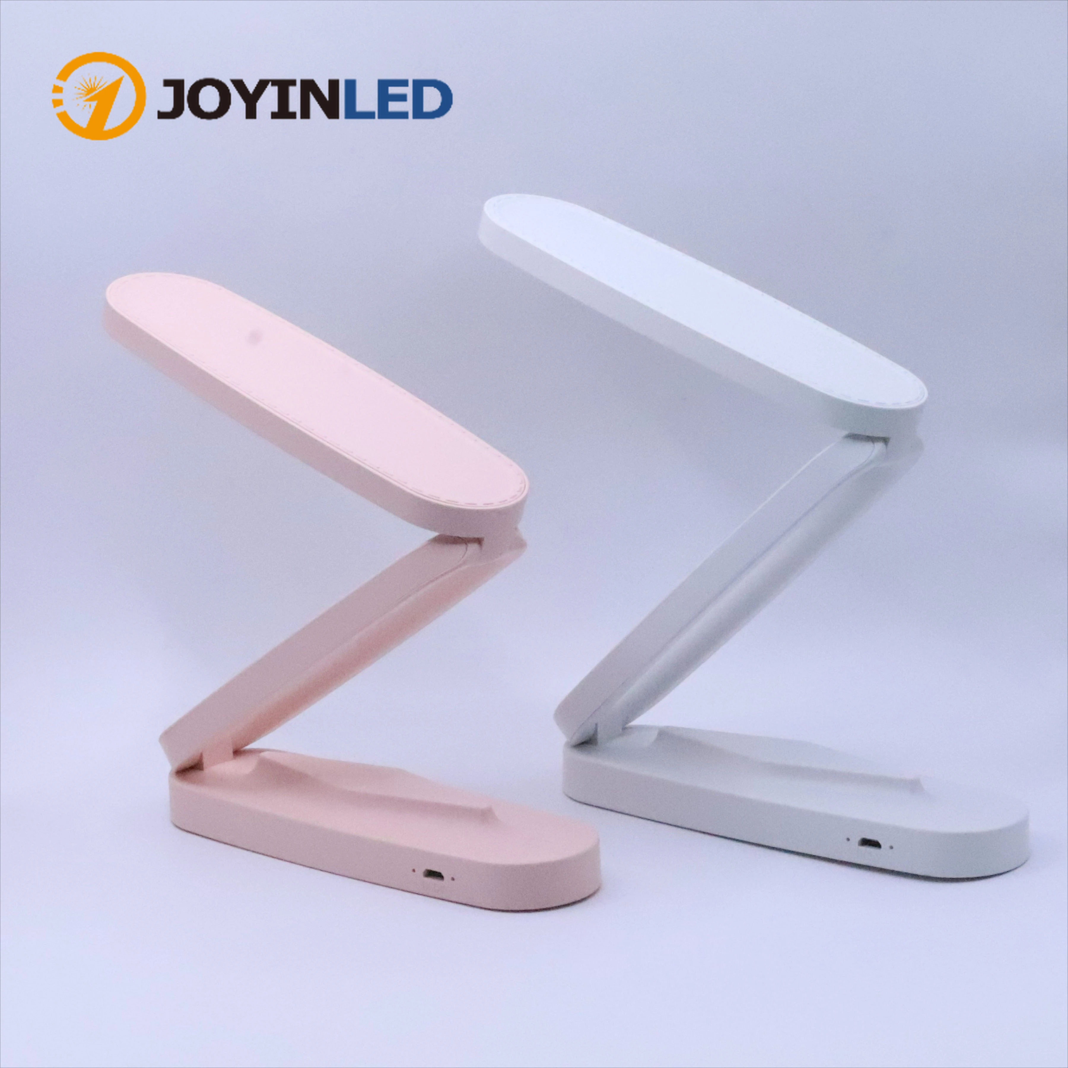 Rechargeable Foldable White/Pink LED Desk Lamp Portable Table Lamp Touch Dimmer Desk Light for Home Office Working Reading Study
