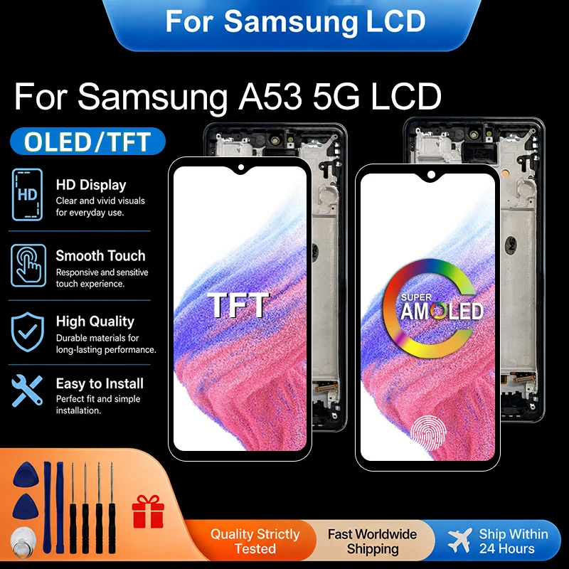 AMOLED For Samsung A53 5G A536 LCD Display Touch Screen Digitizer Assembly For Samsung A536B A536U Display Screen With Frame
