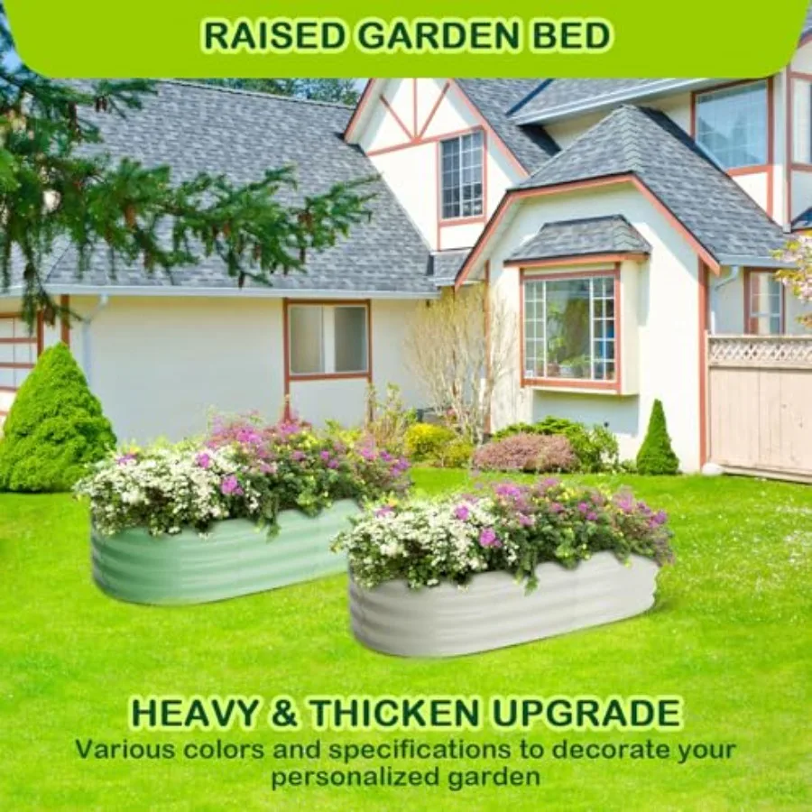 2-Pack Oval Galvanized Steel Raised Garden Beds, Planter Box Kit