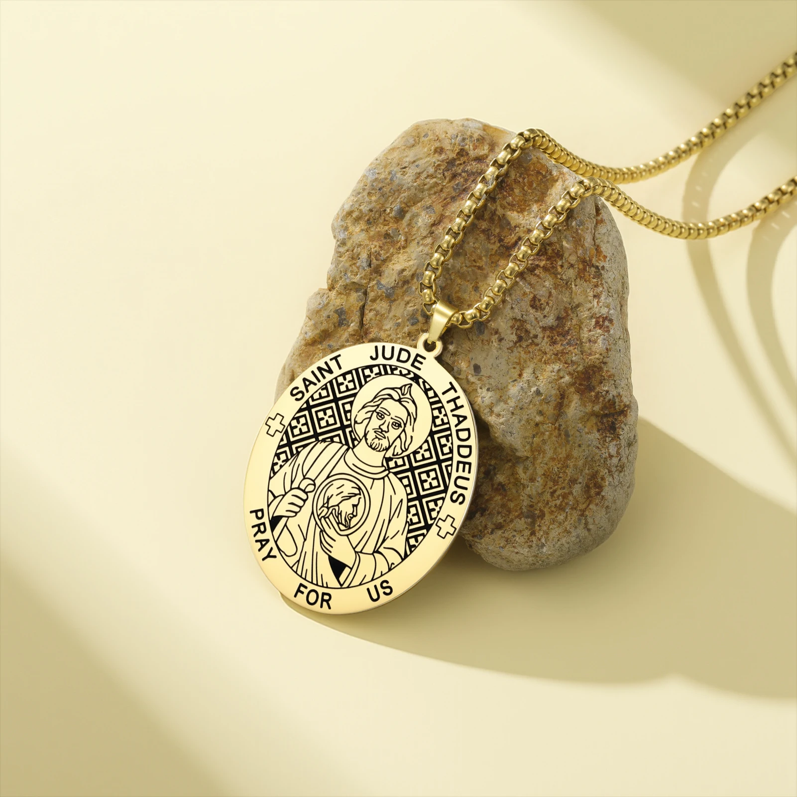 Kkjoy Heiliger Judas Thaddäus Schutzpatron-Halskette aus Edelstahl, doppelseitiges religiöses Amulett, Schmuckgeschenk für christliche Gläubige – Detail 12