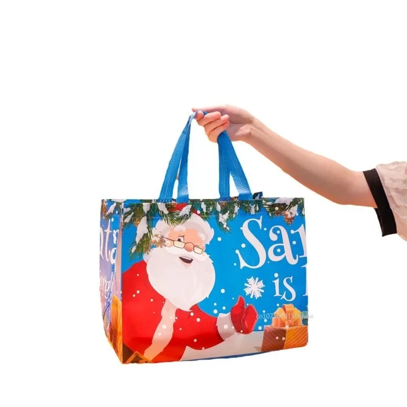 Borsa regalo di Natale Borse tote con fiocco di neve alce di Babbo Natale Borsa per imballaggio regalo di caramelle Borse impermeabili stampate in tessuto non tessuto addensato Regalo di Natale