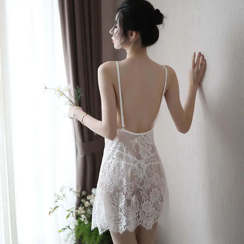 Ye Ting Xiang Sexy Lingerie Pajamas Women's Backless Transparent Large Size Princess Style Suspender Nightgown