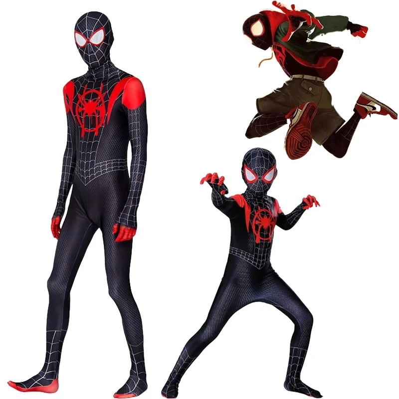 Kids Spiderman Cosplay Costume Spider Man Into The Spider Verse Miles Morales Cosplay Bodysuit Jumpsuits Halloween Costumes For