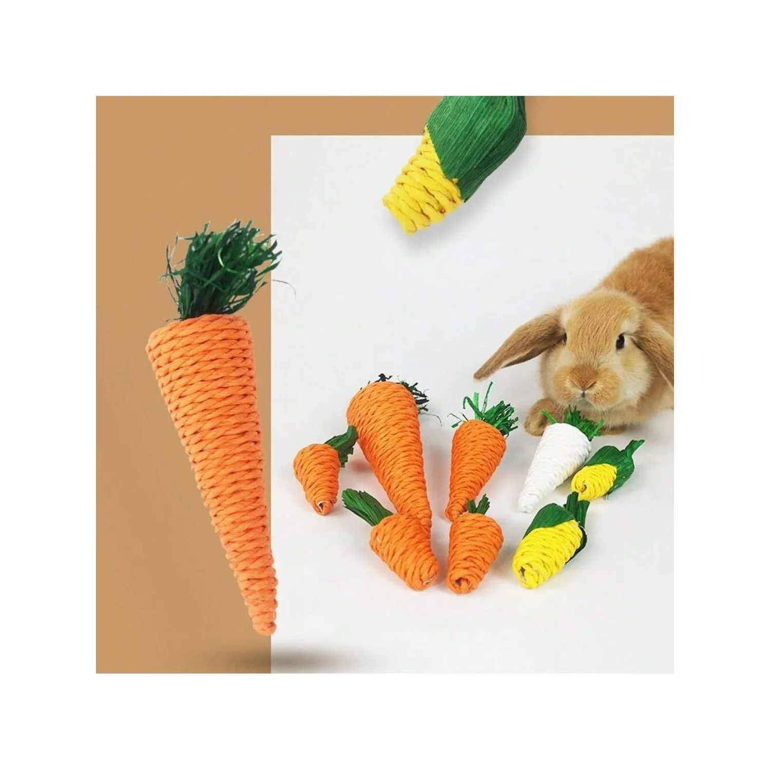 1pc piccolo coniglietto per animali domestici giocattolo da masticare fatto a mano erba intrecciata carota per criceti porcellino d'India gattino gioco e masticare