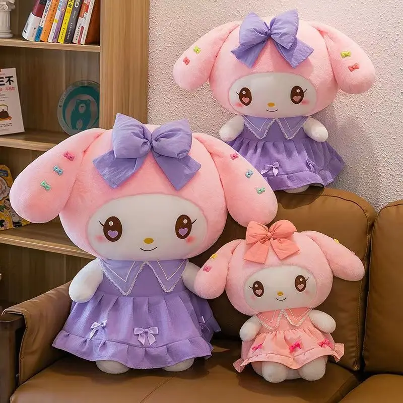 

Official Sanrio Kuromi My Melody Plush Toy Kawaii Lace Dress Stuffed Doll with Bow for Girls Fans Birthday Gift Home Decoration