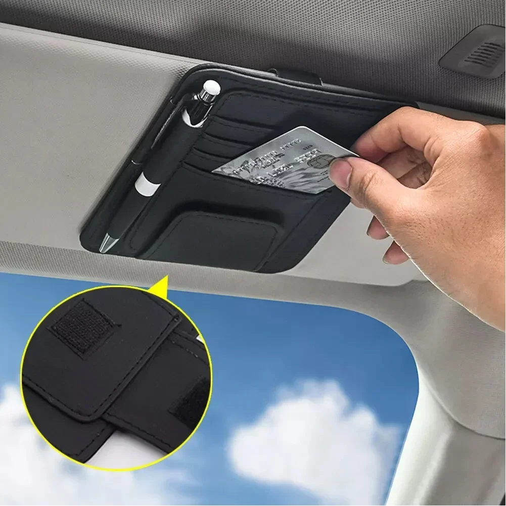 Car Sun Visor Bill Pen Business Card Holder Multi-Pocket Business Card Storage Management Sunglasses Holder Visor Accessories