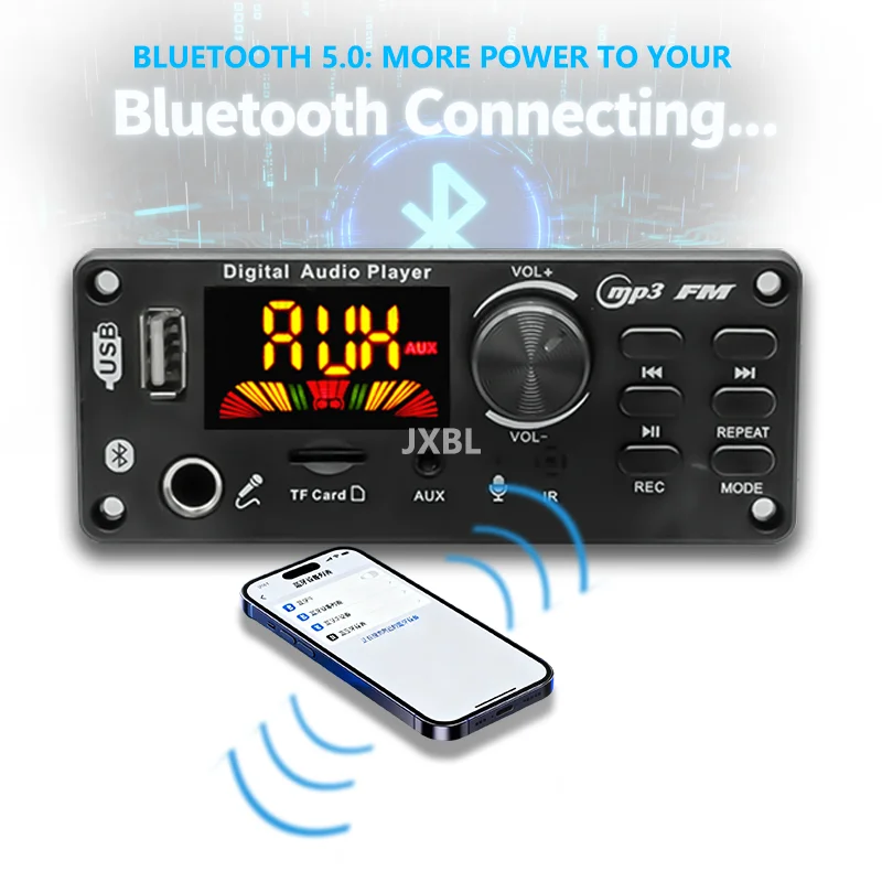 80W Bluetooth 5.0 MP3 Decoder Board 2x40W Stereo Audio Player USB TF FM AUX Mic Recording Karaoke DC 8V-24V Car Home view 4