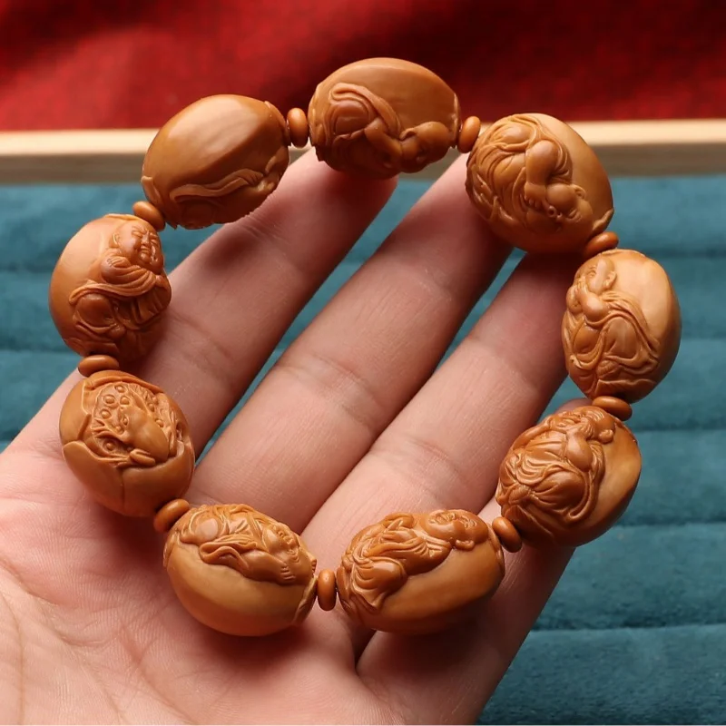 Nut Hand Carved Bracelet 's Crafts Hundred States Maitreya Lotus Leaf Samanera Men's Olive Hu Carving Relief