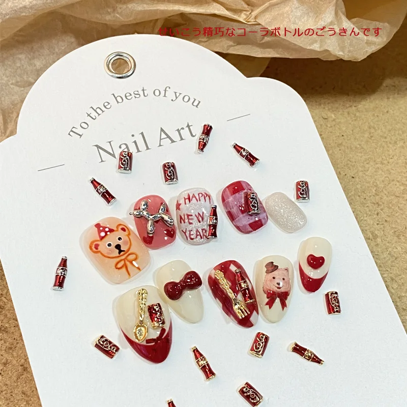 TSZS Red 3D Retro Coca Cola Bottle Nail Art Charm Alloy Metal Cartoon Coca Colo Nails Decoration DIY Nail Accessories