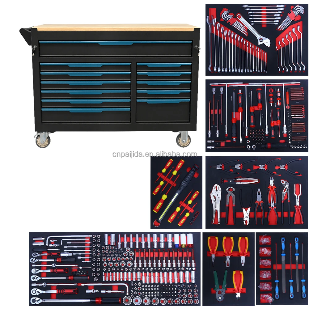 

Прочные инструментальные шкафы-тележки на колесах, набор инструментов из 718 предметов, 12-секционная комбинированная система хранения, тележка с пенопластом EVA для гаража
