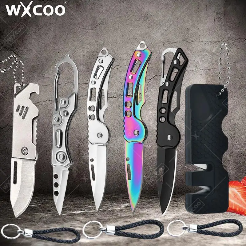 WXCOO Premium Stainless Steel Folding Knife Stainless Steel Peeler Knife Household Kitchen Paring Knives with Non‑Slip Handle