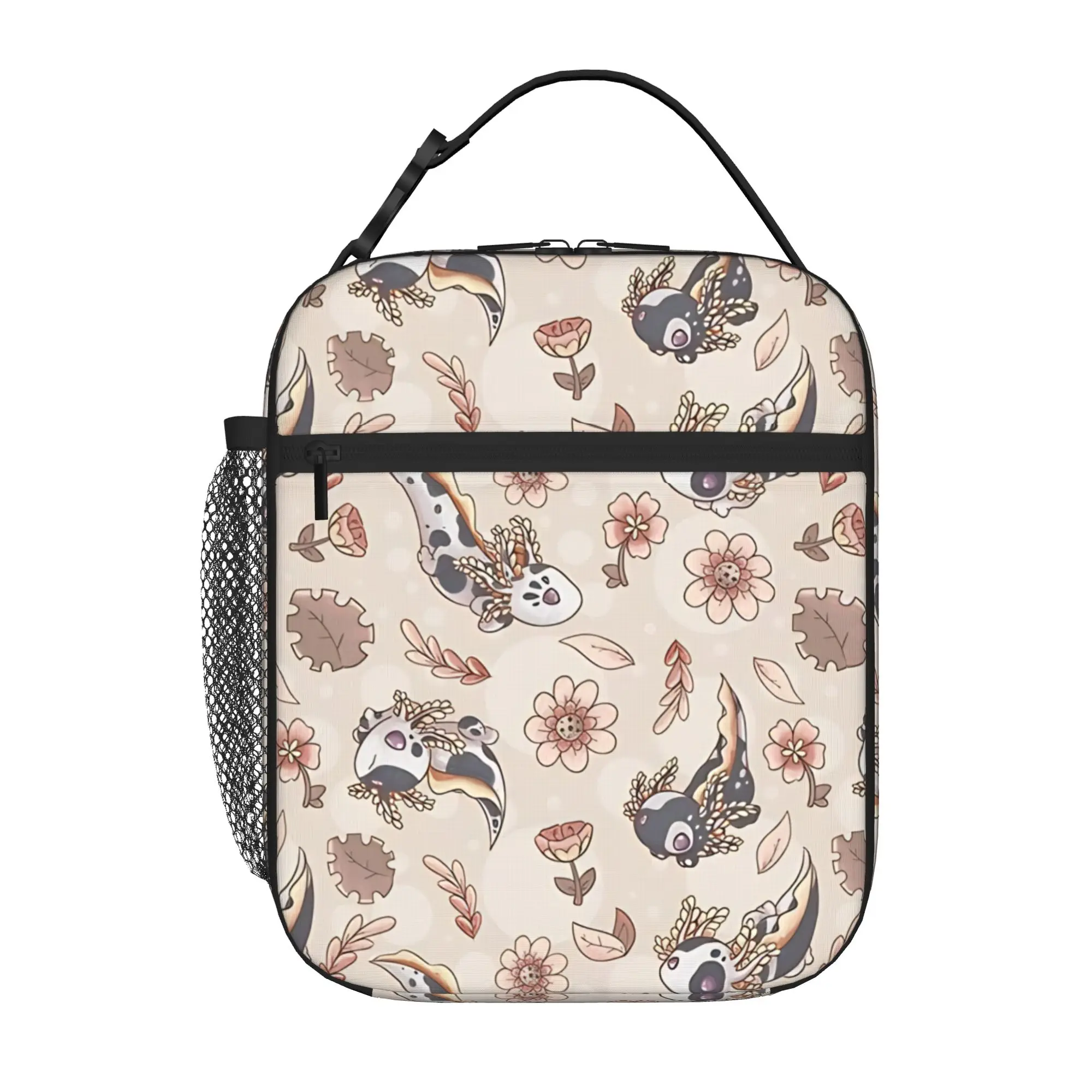 1 Piece Portable Lunch Container Floral Speckled Axolotl Autumn Edition Zipper Closure Durable Pocket Axolotls For Lunch Box Bag