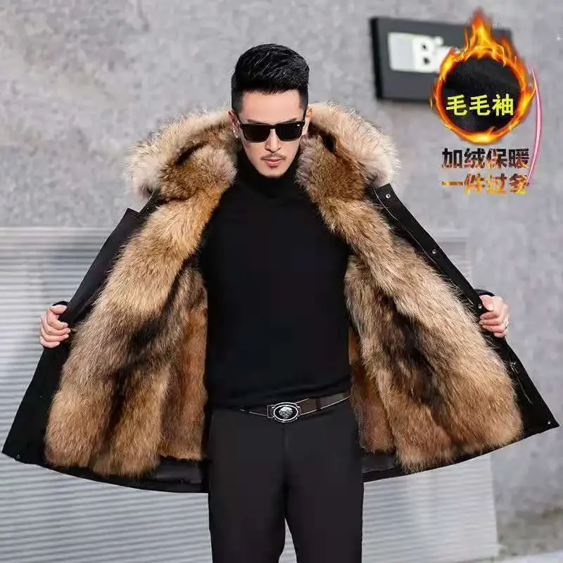 Thick Warm Coat New Style Pie Overcomes Men’s Fur Mid-length Thick Warm Jacket Mink Fur Coat Fur One Detachable Coat