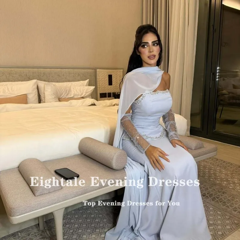 Eightale vestido de noite árabe para festa de casamento sem alças frisado elástico sereia vestido de baile personalizado