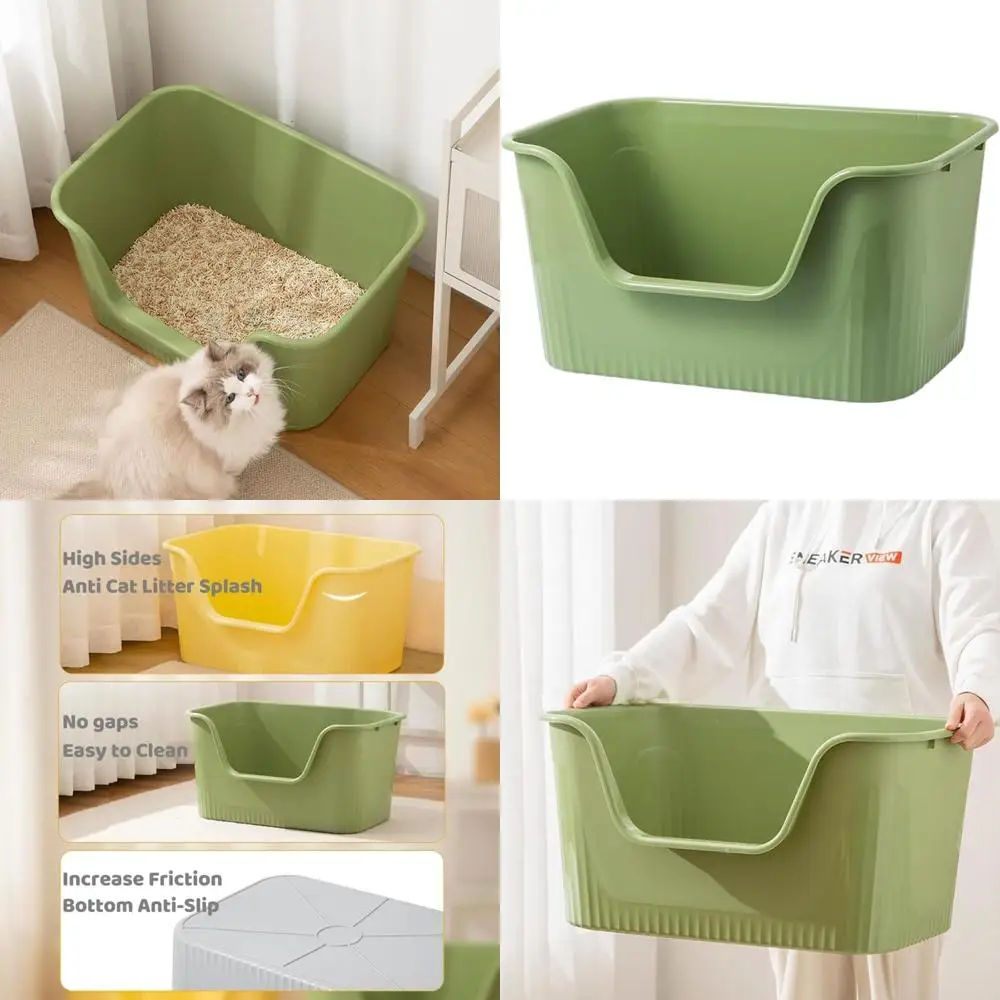 

Большой зеленый лоток для кошек с высокими бортиками, защита от разбрызгивания, простая сборка, для нескольких кошек