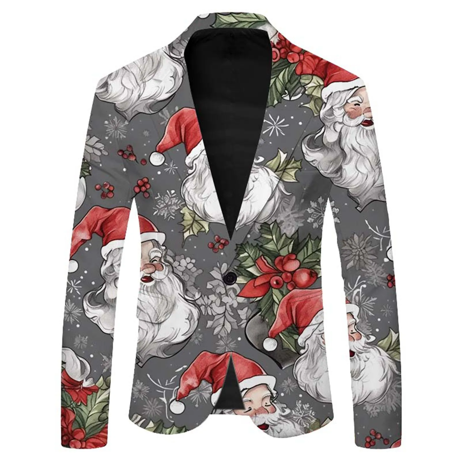 Men's Long Sleeved Lapel Button Button Suit Fashion Christmas Print Men's Coat Fitted Suit Jacket Men Pant Button