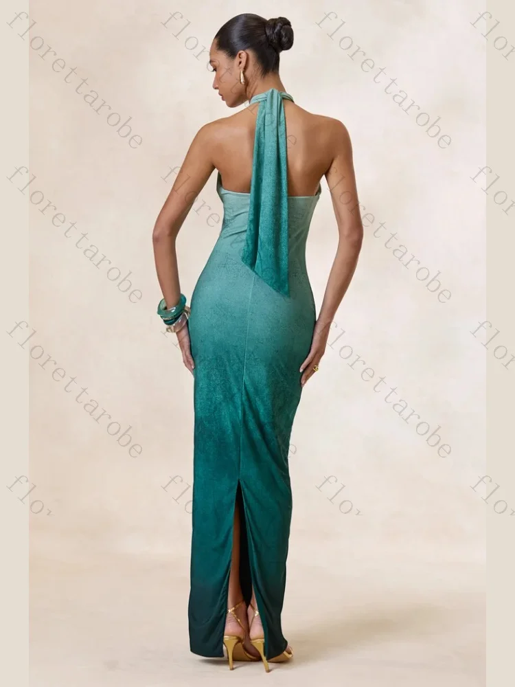 Customized Elegant Sleeveless Mermaid Evening Dresses 2026 New Sexy Halter Flod Gradient Open Back Ankle Length Lady Beach Dress