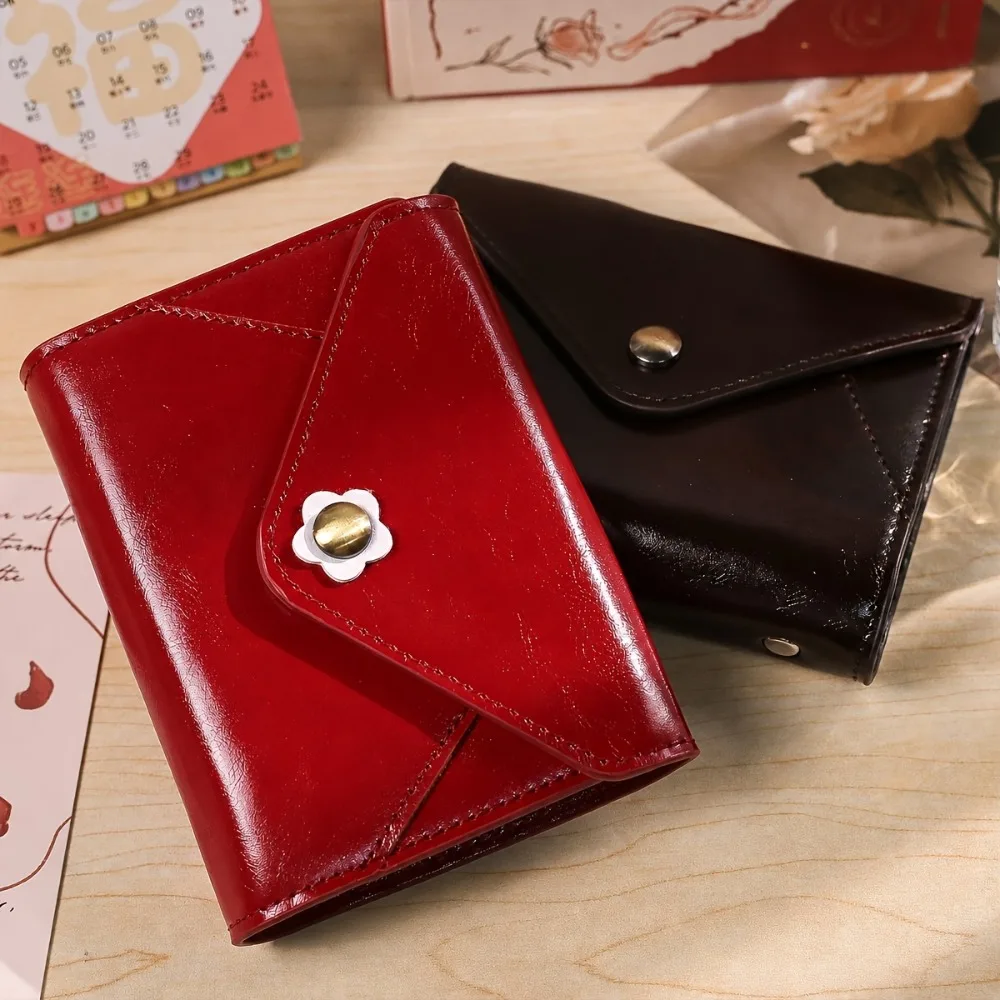 PU Leather Cover Tri-fold Envelope-Style Loose-Leaf Notebook Detachable Vintage Office Notepad with Pen Loop and Pocket