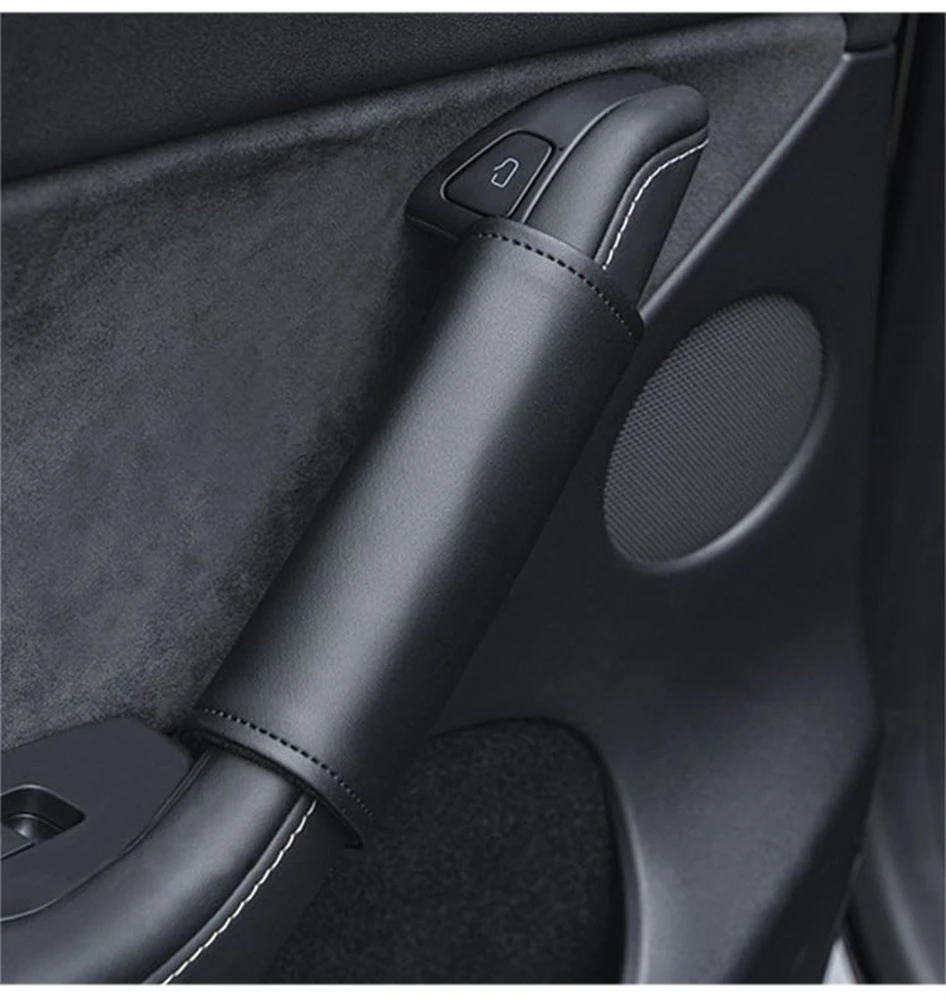 4PCS Car Door Inner Handle Protector Cover PU Leather Protective Case Car Styling Interior Auto Accessories For Tesla Model 3/Y