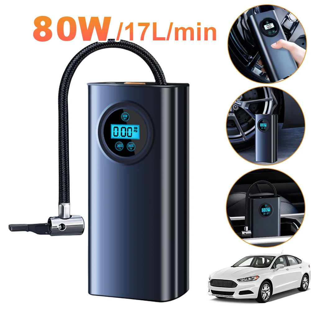 12V Electric Air Compressor Rechargeable High Precision Car Tyre Inflator LCD Display Portable Air Pump for Car Motorcycle Bike