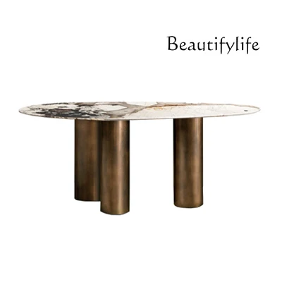 

Nordic modern designer natural marble dining table villa hotel living room luxury metal dining table