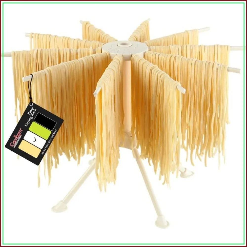 Collapsible Pasta Drying Rack - 10 Bar Handles, Space-Saving Noodle Drying Stand for Spaghetti, Fettuccine, White