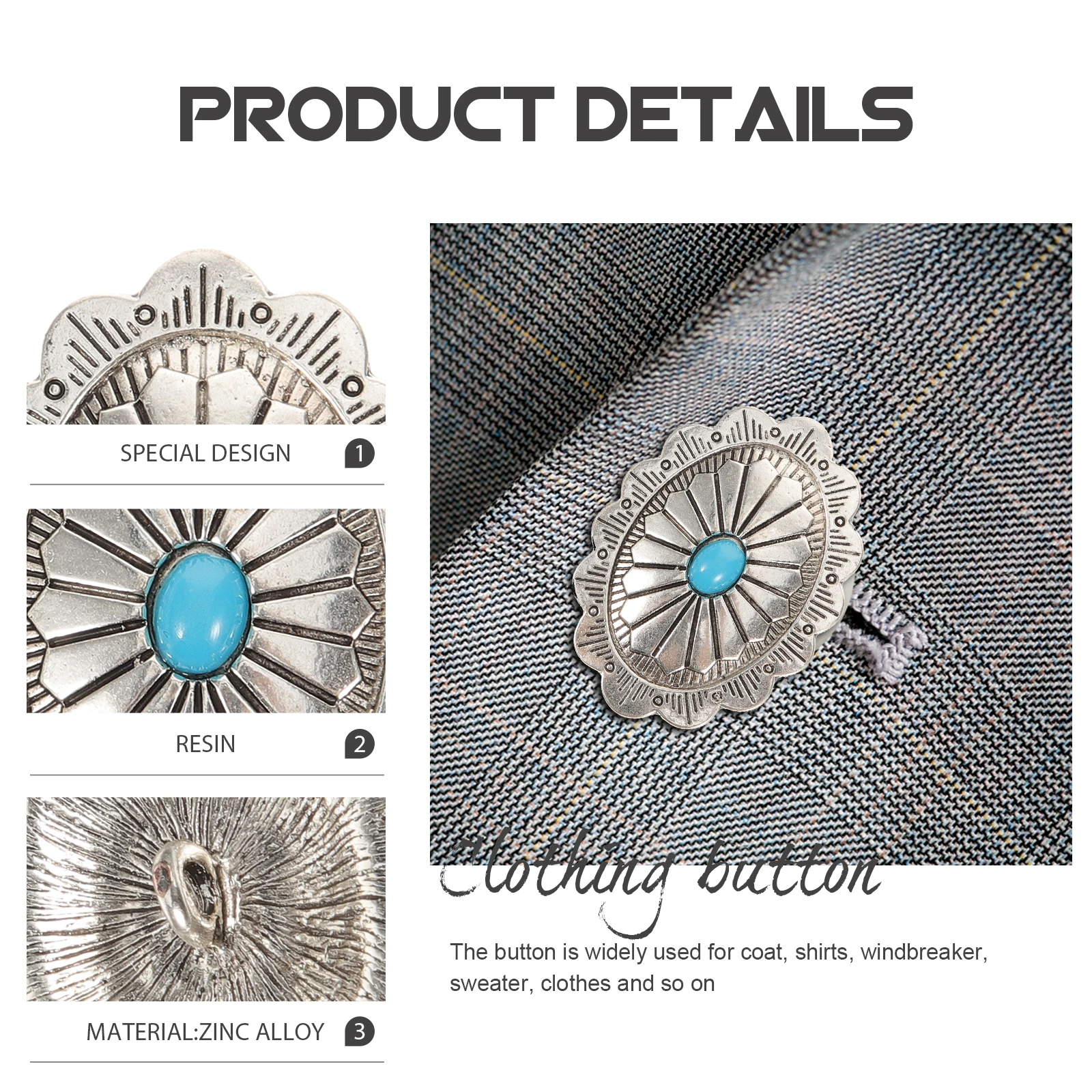 

Zinc Alloy Buttons Ancient Silver Blue Resin Oval Shaped Coat Shirt DIY Craft Bulk Sewing Project Accessories Vintage Decorative