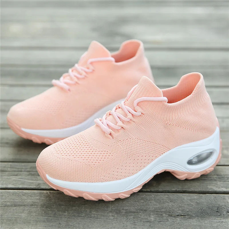 

New Breathable Rocking Shoes Sock Casual Shoes Large-sized Comfortable Women's Shoes Air Cushion Flying Woven Women's Sneaker