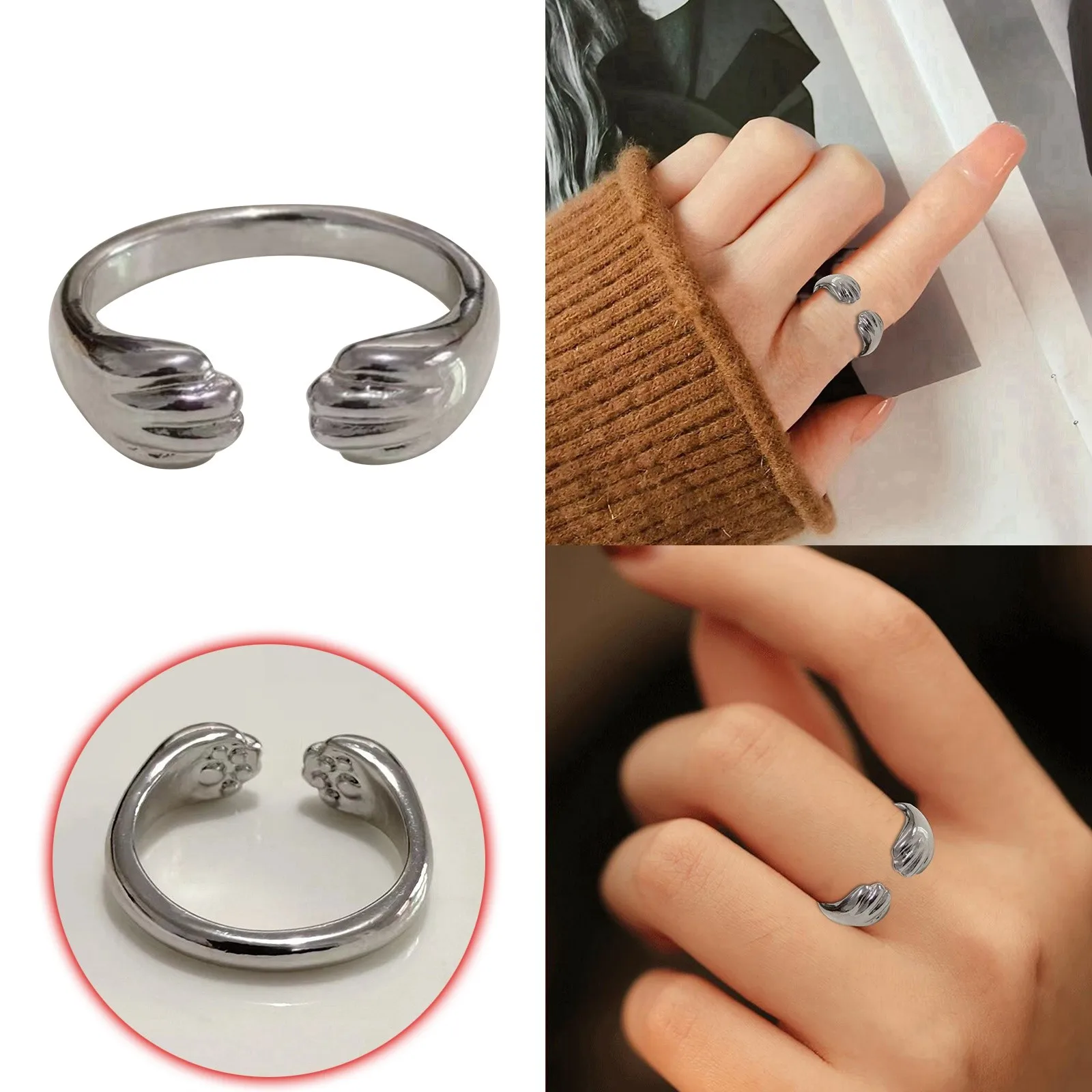 Cute Hands Hug Adjustable Ring For Women Men Fashion Vintage Fingers Open Ring Wedding Jewelry Party Supplies Small Gifts