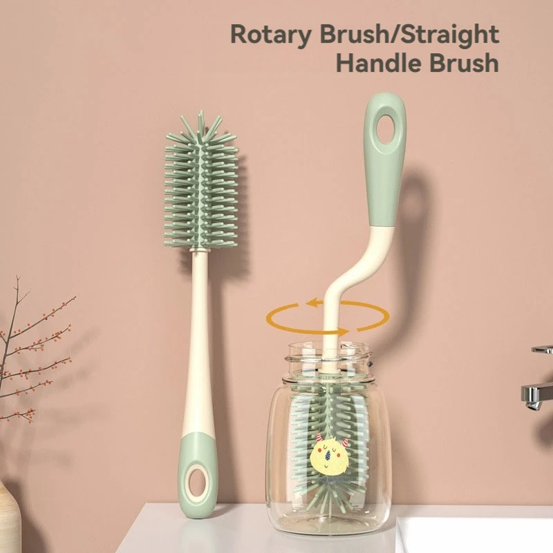 Rotating Silicone Baby Bottle Brush and Nipple Brush Set, Cleaning Brush for Bottles, Cups, and Containers