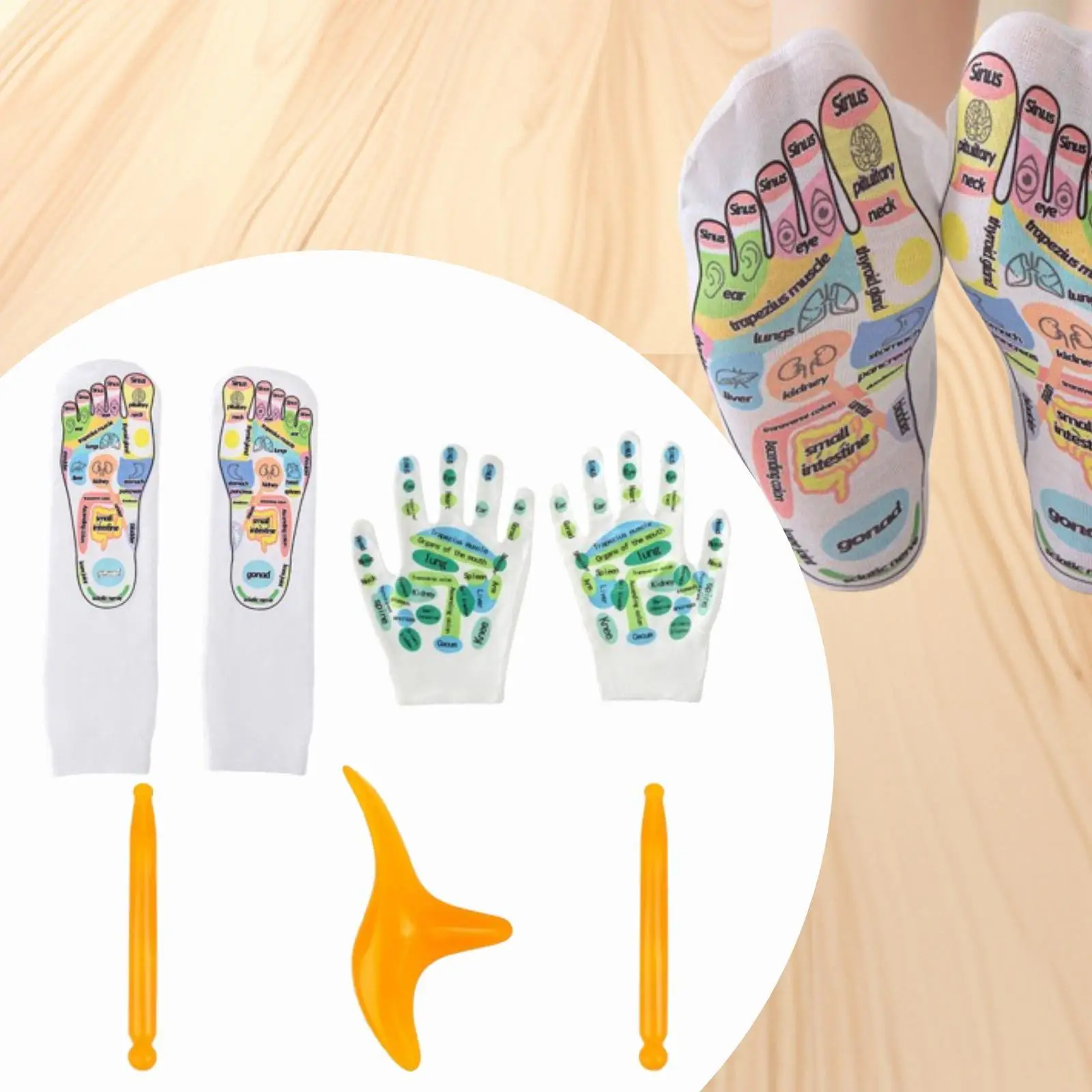 

Acupressure Reflexology Tools Set Massage Toe Socks Acupoint Schematic Socks
