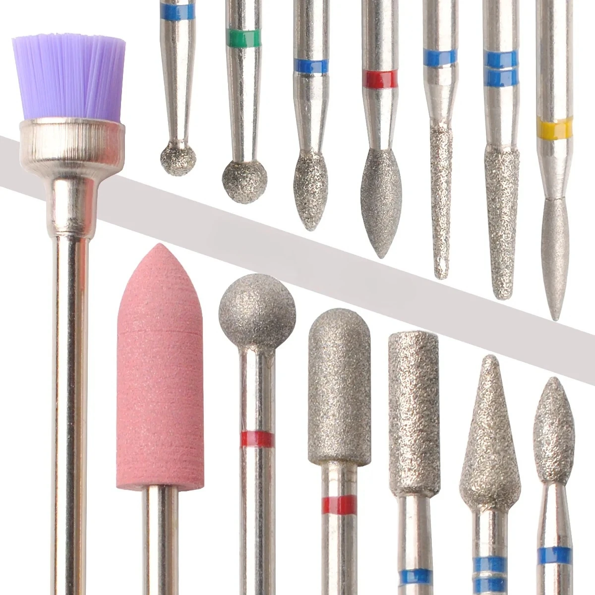 14 قطعة أظافر مرصعة بالألماس مجموعة لقمة ثقب التنغستن الصلب طحن سماعات رأس 3/32 "مسمار لقمة ثقب فرشاة إزالة الجلد الميت أداة تلميع