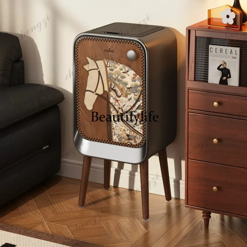 Medieval style intelligent induction trash can household 2026 new high value light luxury high feet no bending