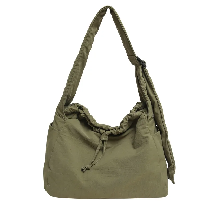 

Large Capacity Drawstring Messenger Tote Bag with Wide Strap, Lightweight Crossbody Shoulder Bag for Commuting and Travel