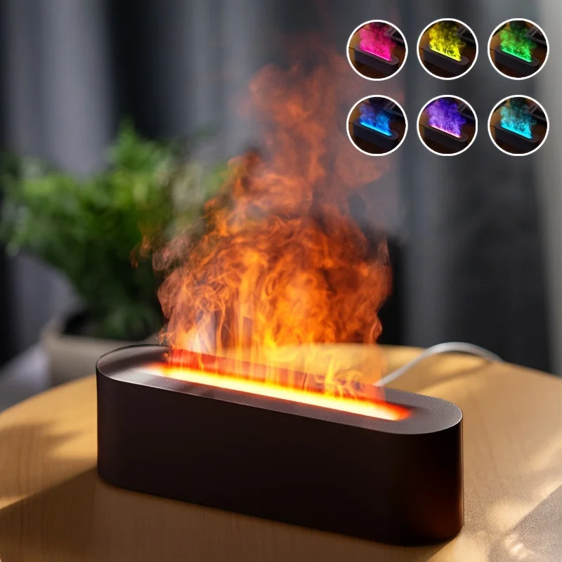 

1pc 3D Flame Humidifier LED Color Light USB Powered Bedroom Air Purifier For Hall Office Air Purifier